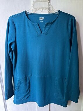 Lands' End Teal Notch-Neck Long Sleeve Top